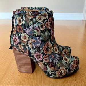 Jeffrey Campbell Floral Thick Heel Mid Calf boot
